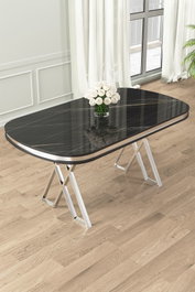 Hanah Home Mesa de Comedor Zae - Mármol Negro y Cromo